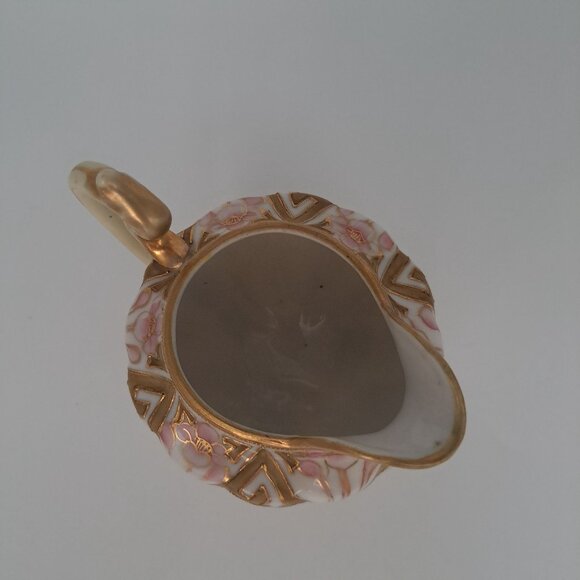 Nippon Hand-Painted Floral Cream Pitcher Gold Trim Porcelain Footed Vintage - Picture 4 of 10